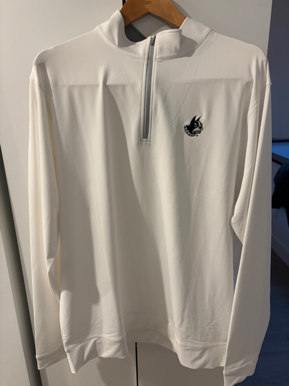 Wofford College Peter Millar Perth Performance White Pullover with Black Logo